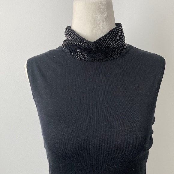 Banana Republic Stretch Sleeveless Turtleneck w/ Beaded Neckline - Picture 3 of 8